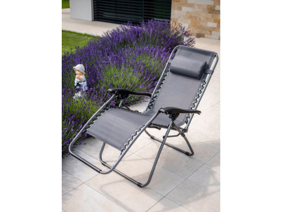 Lehátko SONORA, sivé, polohovateľné, max. 120 kg, 66x177x108 cm