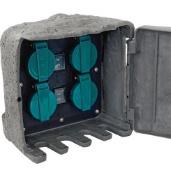 Zásuvka Strend Pro, vodeodolná, záhradná, imitácia kameňa, IP44, skrinka, 4x zásuvka, kábel 3 m
