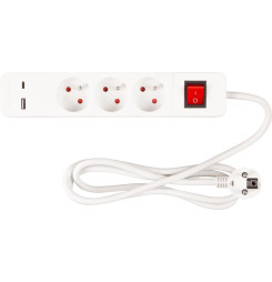 Kábel Strend Pro LG-FB603K, L-1.4 m, predlžovací, 3x zásuvka + vypínač, USB