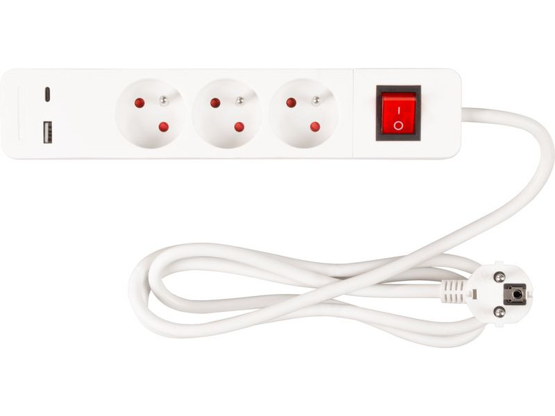 Kábel Strend Pro LG-FB603K, L-1.4 m, predlžovací, 3x zásuvka + vypínač, USB