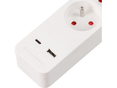 Kábel Strend Pro LG-FB603K, L-1.4 m, predlžovací, 3x zásuvka + vypínač, USB