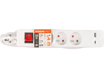 Kábel Strend Pro LG-FB603K, L-1.4 m, predlžovací, 3x zásuvka + vypínač, USB