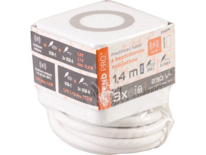 Kábel Strend Pro, predlžovací, tvar kocka, USB-C + A, bezdrôtové nabíjanie, 1,4 m, Wireless Kábel Strend Pro, predlžovací, tvar kocka, USB-C + A, bezdrôtové nabíjanie, 1,4 m, Wireless