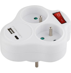 Zásuvka Strend Pro, rozbočovacia, rozdvojka, biela, 2x 16 A, USB A+C, vypínač