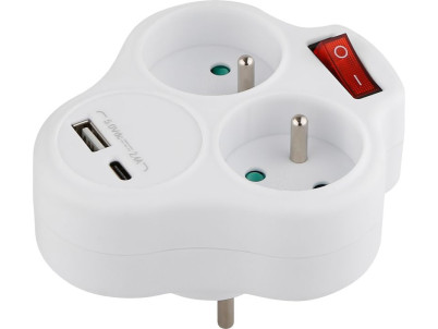 Zásuvka Strend Pro, rozbočovacia, rozdvojka, biela, 2x 16 A, USB A+C, vypínač Zásuvka Strend Pro, rozbočovacia, rozdvojka, biela, 2x 16 A, USB A+C, vypínač
