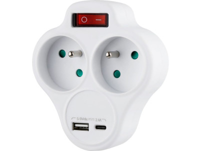 Zásuvka Strend Pro, rozbočovacia, rozdvojka, biela, 2x 16 A, USB A+C, vypínač Zásuvka Strend Pro, rozbočovacia, rozdvojka, biela, 2x 16 A, USB A+C, vypínač