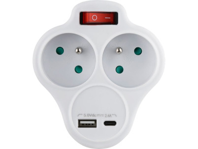 Zásuvka Strend Pro, rozbočovacia, rozdvojka, biela, 2x 16 A, USB A+C, vypínač Zásuvka Strend Pro, rozbočovacia, rozdvojka, biela, 2x 16 A, USB A+C, vypínač