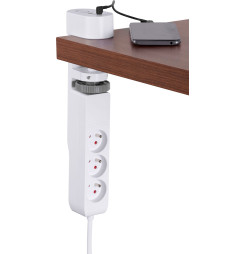 Kábel Strend Pro, L-1,4 m, predlžovací, 6v1, 3x zásuvka, 2x USB-A, 1x USB-C, s upnutím na stôl
