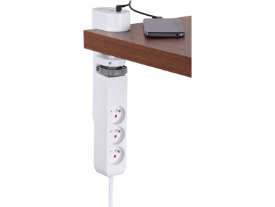 Kábel Strend Pro, L-1,4 m, predlžovací, 6v1, 3x zásuvka, 2x USB-A, 1x USB-C, s upnutím na stôl Kábel Strend Pro, L-1,4 m, predlžovací, 6v1, 3x zásuvka, 2x USB-A, 1x USB-C, s upnutím na stôl