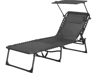 Lehátko so strieškou CONOPEUM, šedo-čierna, polohovateľné, 188x56x28 cm