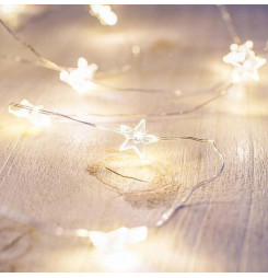 Reťaz MagicHome Vianoce Micro Star, 20 LED teplá biela, jednoduché svietenie, 3xAA, interiér, osvetlenie, L-1,90 m
