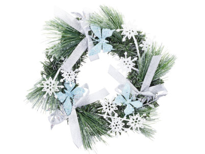 Veniec MagicHome Vianoce, prírodný, s mašľami a motýlmi, 35 cm