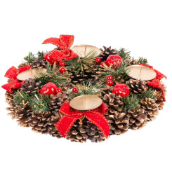 Veniec MagicHome Vianoce, prírodný, adventný, červený, 25 cm