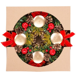 Veniec MagicHome Vianoce, prírodný, adventný, červený, 25 cm