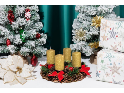 Veniec MagicHome Vianoce, prírodný, adventný, červený, 25 cm