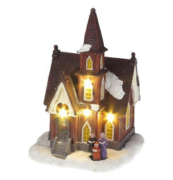 Dekorácia MagicHome Vianoce, Kostol, 4 LED teplá biela, 3xAA, interiér, 12,50x12,30x18 cm