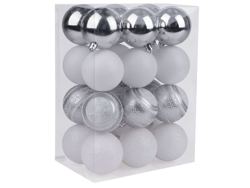 Gule MagicHome Vianoce, 24 ks, bielo - strieborné, mix, na vianočný stromček, 6 cm Gule MagicHome Vianoce, 24 ks, bielo - strieborné, mix, na vianočný stromček, 6 cm