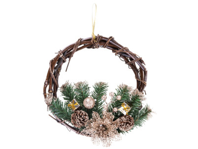 Veniec MagicHome Vianoce, prírodný, závesný, 30 cm