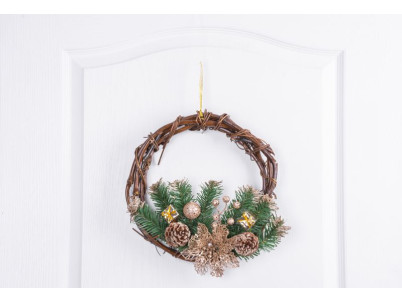 Veniec MagicHome Vianoce, prírodný, závesný, 30 cm