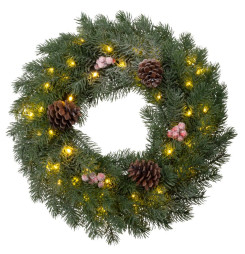 Veniec MagicHome Vianoce, prírodný, zasnežený, 48x LED, IP20, 2xAA, 40 cm