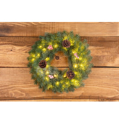 Veniec MagicHome Vianoce, prírodný, zasnežený, 48x LED, IP20, 2xAA, 40 cm