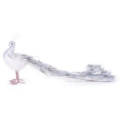 Dekorácia MagicHome Vianoce, Páv, strieborný, páperový, 50x20x23 cm