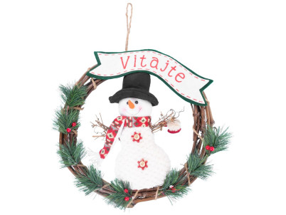 Dekorácia MagicHome Vianoce, Veniec Snehuliak, 37 cm