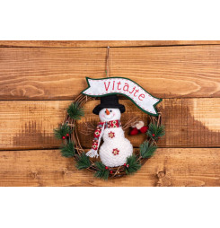 Dekorácia MagicHome Vianoce, Veniec Snehuliak, 37 cm