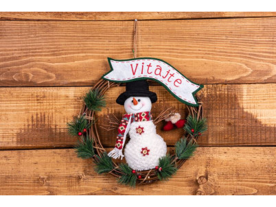Dekorácia MagicHome Vianoce, Veniec Snehuliak, 37 cm