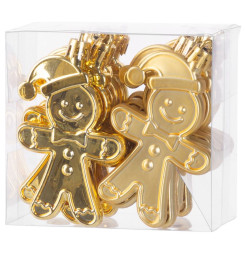 Ozdoba MagicHome Vianoce, sada, 12 ks, 8 cm, perníkový panáčik, zlatý, na vianočný stromček