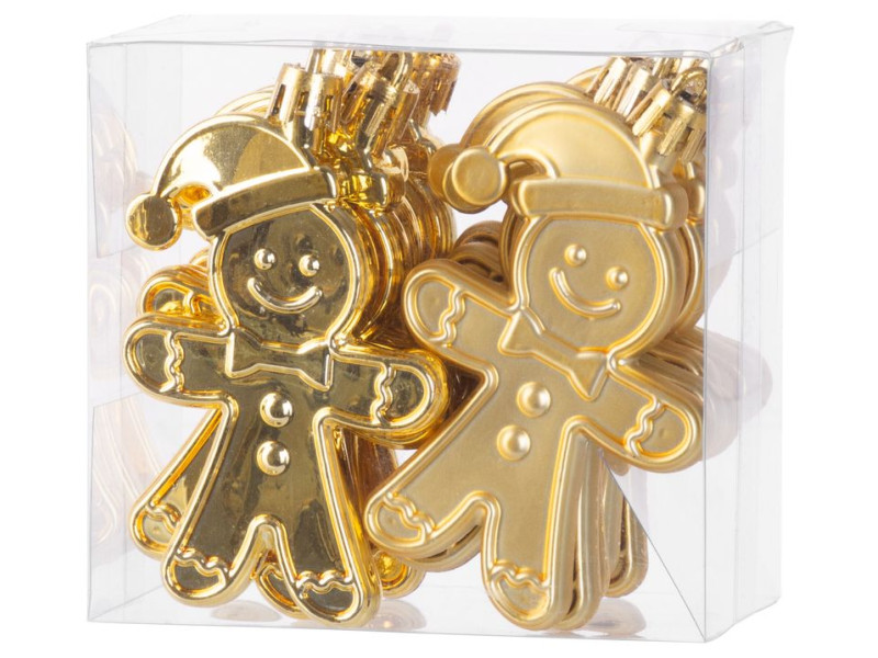 Ozdoba MagicHome Vianoce, sada, 12 ks, 8 cm, perníkový panáčik, zlatý, na vianočný stromček