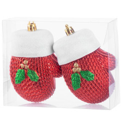 Ozdoba MagicHome Vianoce, sada, 2 ks, 10 cm, rukavice, červené, na vianočný stromček