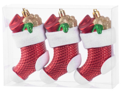 Ozdoba MagicHome Vianoce, sada, 3 ks, 11 cm, ponožky, červené, na vianočný stromček