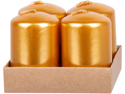 Sviečka MagicHome Vianoce, 4x6 cm, valcová, bal. 4 ks, zlatá, adventná