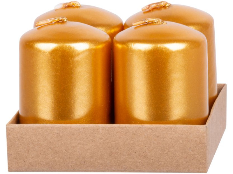 Sviečka MagicHome Vianoce, 4x6 cm, valcová, bal. 4 ks, zlatá, adventná