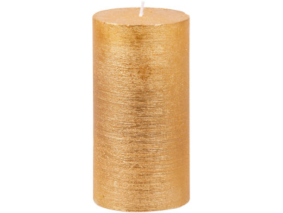 Sviečka MagicHome Vianoce, 6,9x13 cm, valcová, zlatá, metalický efekt