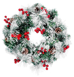 Veniec MagicHome Vianoce, prírodný, so šiškami, 20x LED, teplá biela, 3xAA, 8 funkcií, 30 cm