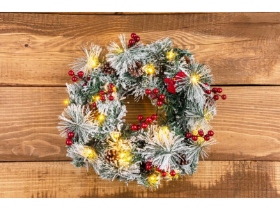 Veniec MagicHome Vianoce, prírodný, so šiškami, 20x LED, teplá biela, 3xAA, 8 funkcií, 30 cm Veniec MagicHome Vianoce, prírodný, so šiškami, 20x LED, teplá biela, 3xAA, 8 funkcií, 30 cm