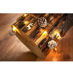 Reťaz MagicHome Vianoce Pine, 20x LED teplá biela, so zasneženými šiškami, 2xAA, jednoduché svietenie, osvetlenie, L-1,9 m