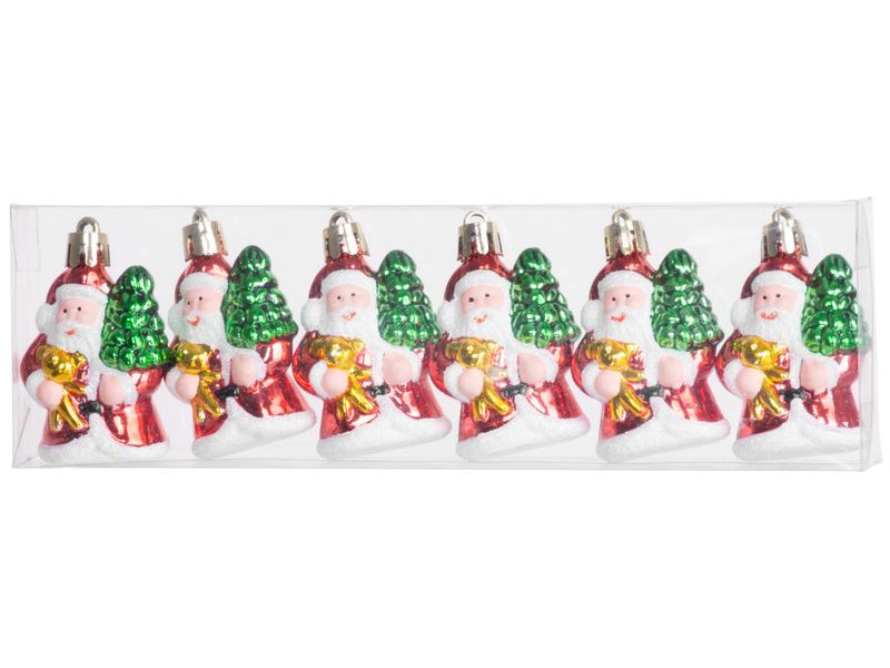 Ozdoba MagicHome Vianoce, bal. 6 ks, santa, na vianočný stromček, 6 cm