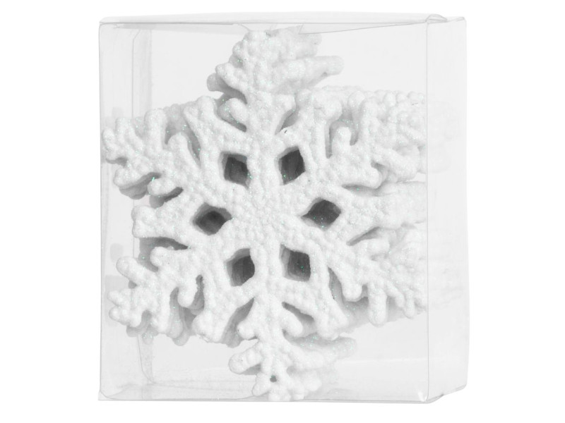Ozdoba MagicHome Vianoce, 12 ks, snehová vločka, biela, na vianočný stromček, 10 cm