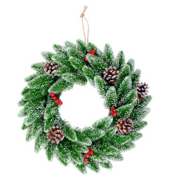 Veniec MagicHome Vianoce, s bobuľkami, prírodný, zasnežený, 33 cm
