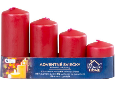 Sviečka MagicHome, vianočná, adventná, bordová, 48 mm 60/80/100/120 mm, bal. 4 ks Sviečka MagicHome, vianočná, adventná, bordová, 48 mm 60/80/100/120 mm, bal. 4 ks