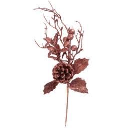 Vetvička MagicHome Vianoce, s bobuľkami a šiškou, zlatá, 30 cm