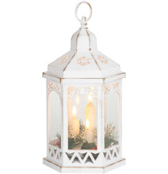 Lampáš MagicHome Vianoce Morocco, LED teplá biela, sviečky, biely, 3xAAA, plast, časovač, 18x15x32 cm