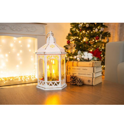 Lampáš MagicHome Vianoce Morocco, LED teplá biela, sviečky, biely, 3xAAA, plast, časovač, 18x15x32 cm