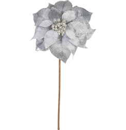 Kvet MagicHome Vianoce, Poinssetia, strieborná, stonka, 38 cm, veľkosť kvetu: 24 cm