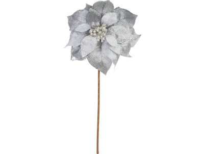 Kvet MagicHome Vianoce, Poinssetia, strieborná, stonka, 38 cm, veľkosť kvetu: 24 cm