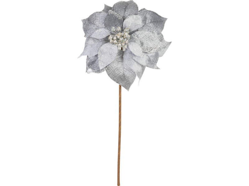 Kvet MagicHome Vianoce, Poinssetia, strieborná, stonka, 38 cm, veľkosť kvetu: 24 cm