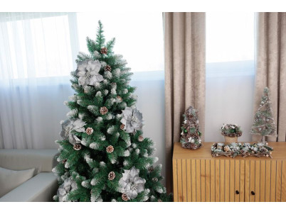 Kvet MagicHome Vianoce, Poinssetia, strieborná, stonka, 38 cm, veľkosť kvetu: 24 cm